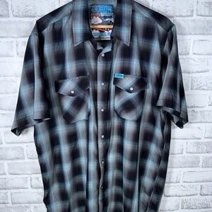DIXXON Flannel Company Shirt Gray Black Blue Plaid Morning Fog Mens XL